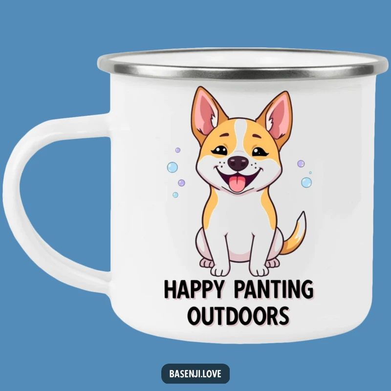 Funny Bubbles Basenji Camping Mug: Cheerful Dog Art for Outdoor Fun