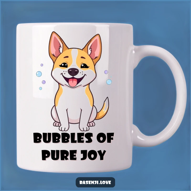 Funny Bubbles Basenji Mug: Adorable Happy Dog Art for a Perfect Gift
