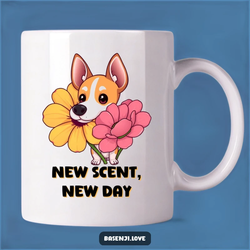 Funny Curious Basenji Mug: Sniffing Nature's Wonders - Perfect Gift!