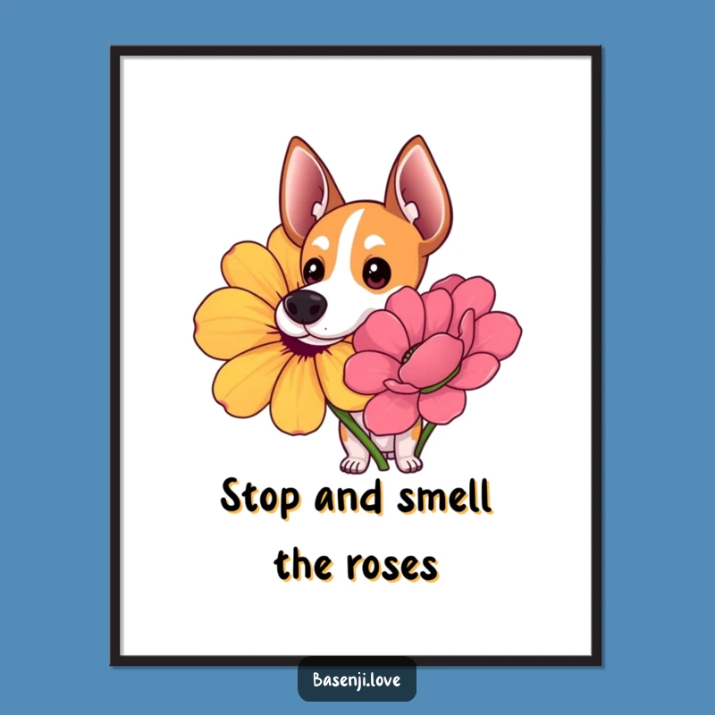 Basenji Flower Sniff Printable Wall Art: Free Downloadable Curious Dog Art