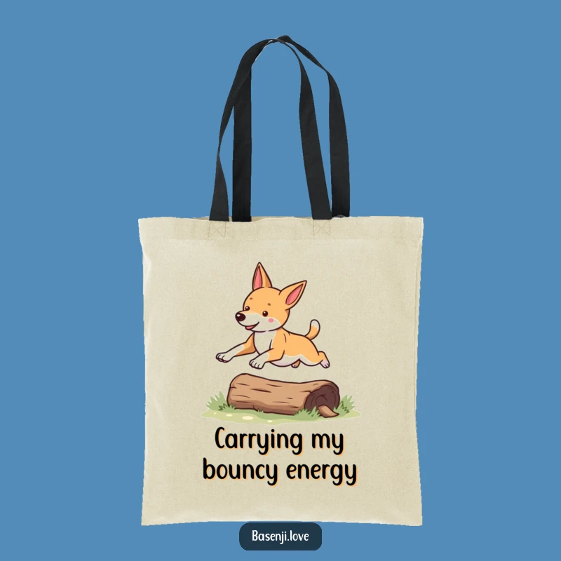 Funny Basenji Leaping Tote Bag: Stylish & Hilarious Dog Carry-All for a Perfect Gift